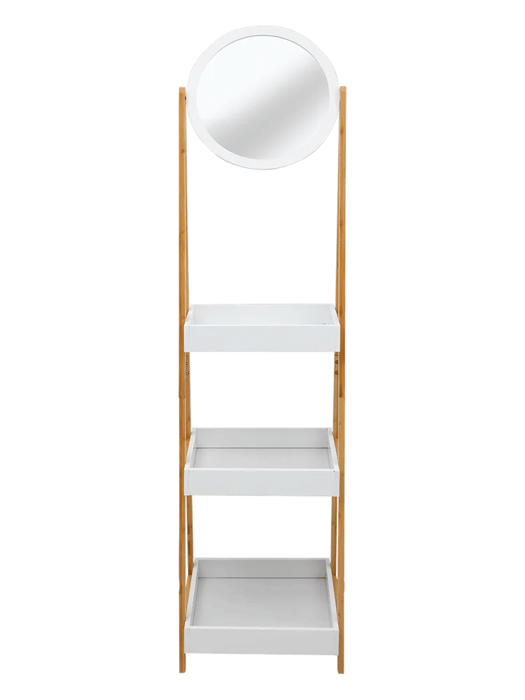 Wood & White Mirror Caddy With Storage Shelves