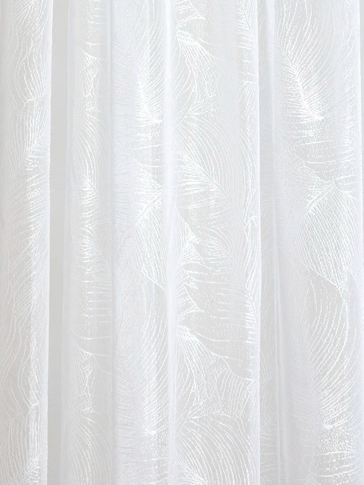 White Sheer Net Curtain With Feather Pattern (2)