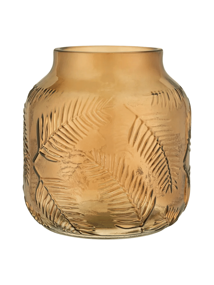 Green Embossed Glass Vase Leaf Pattern 14x14.7cm (1)