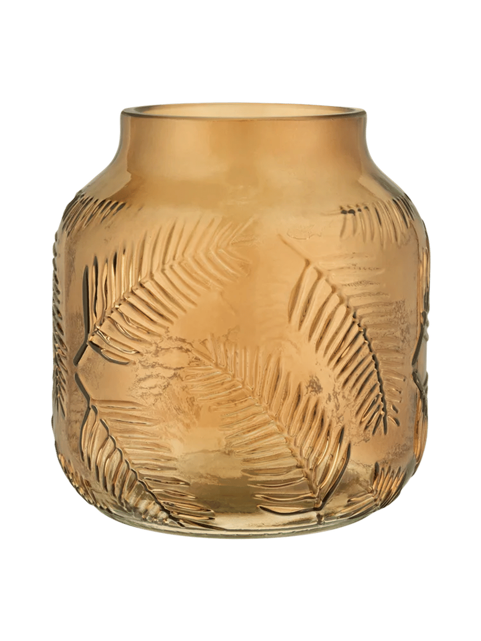 Green Embossed Glass Vase Leaf Pattern 14x14.7cm (1)