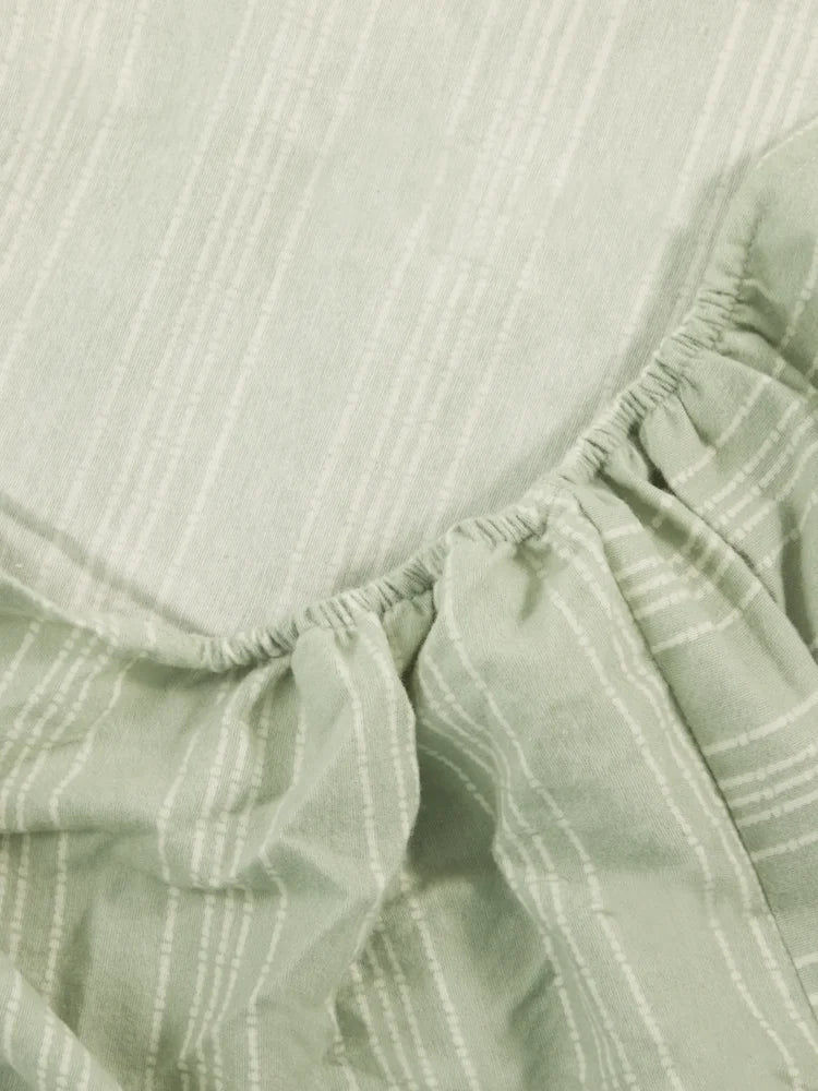 Sage Striped Polycotton Double Fitted Sheet (1)