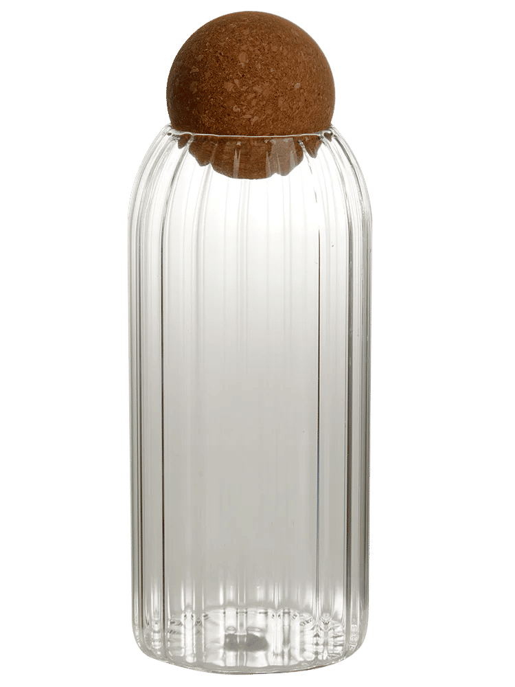 Ribbed Clear Glass Storage Jar with Cork Stopper 20x8cm