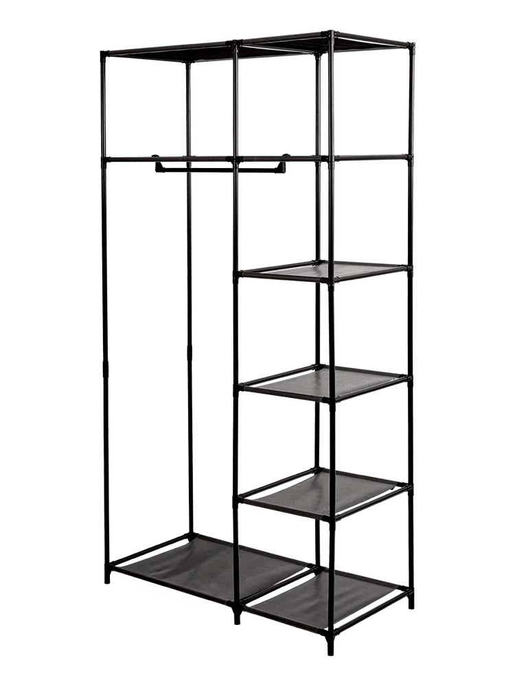Portable Black Frame Multi-Shelf Wardrobe