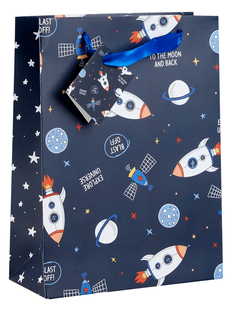 Medium Outer Space Rocket Planet Blue Gift Bag