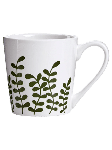 White Porcelain Mug With Leaf Pattern