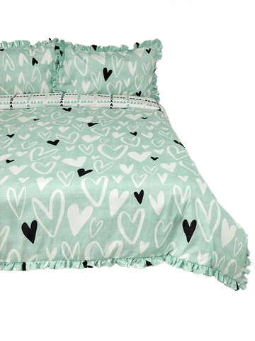 Kids Double Bed Duvet Cover White Mint Heart