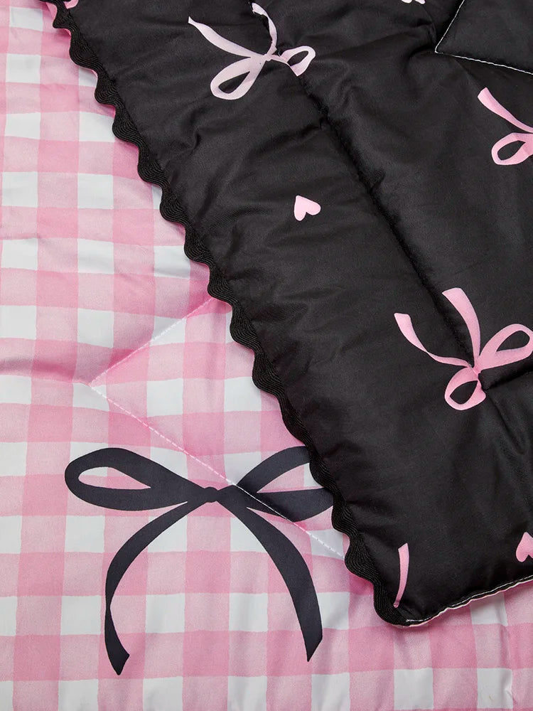 Three Quarter Pink Gingham Bow Print Comforter (1)