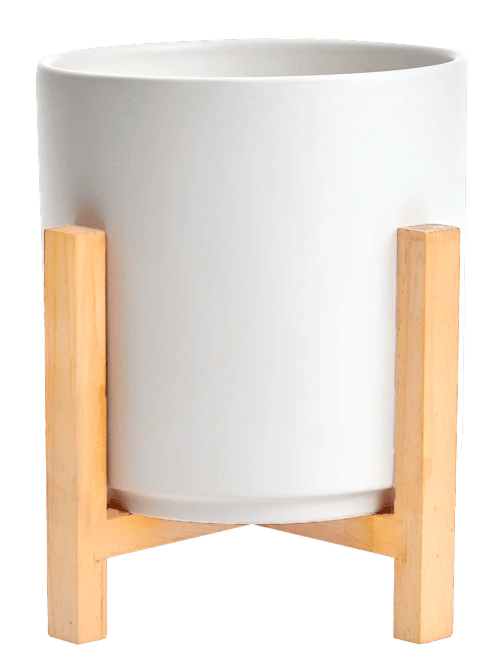 White Pot With Light Wooden Stand