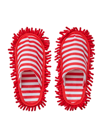 Red White Striped Mop Slippers