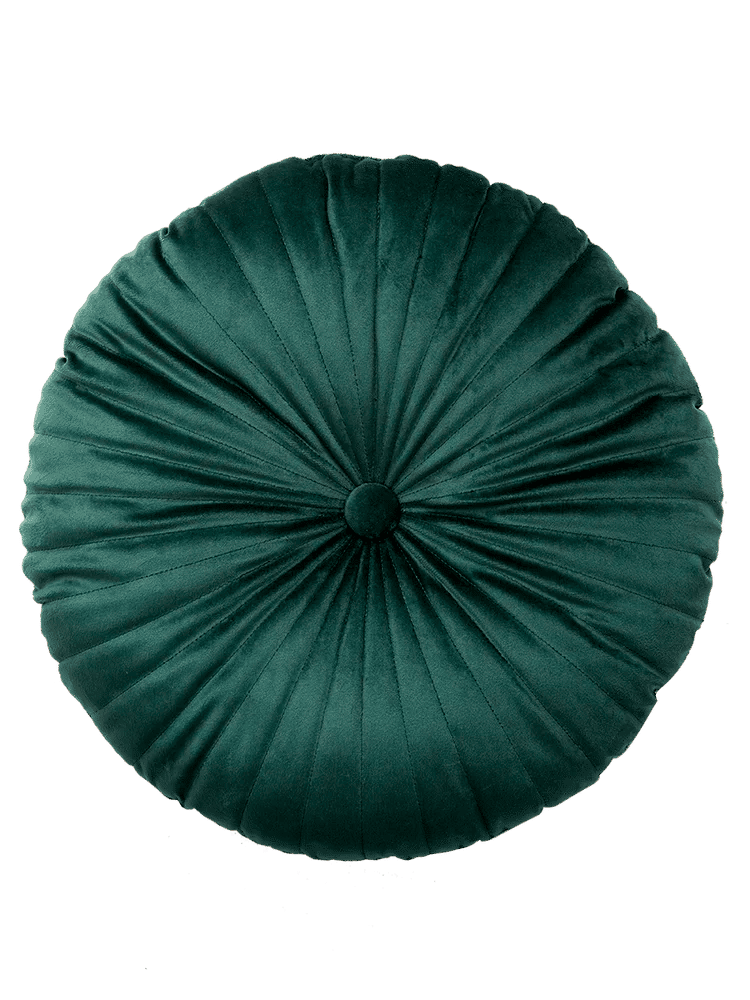 Deep Green Velvet Round Pleated Scatter Cushion