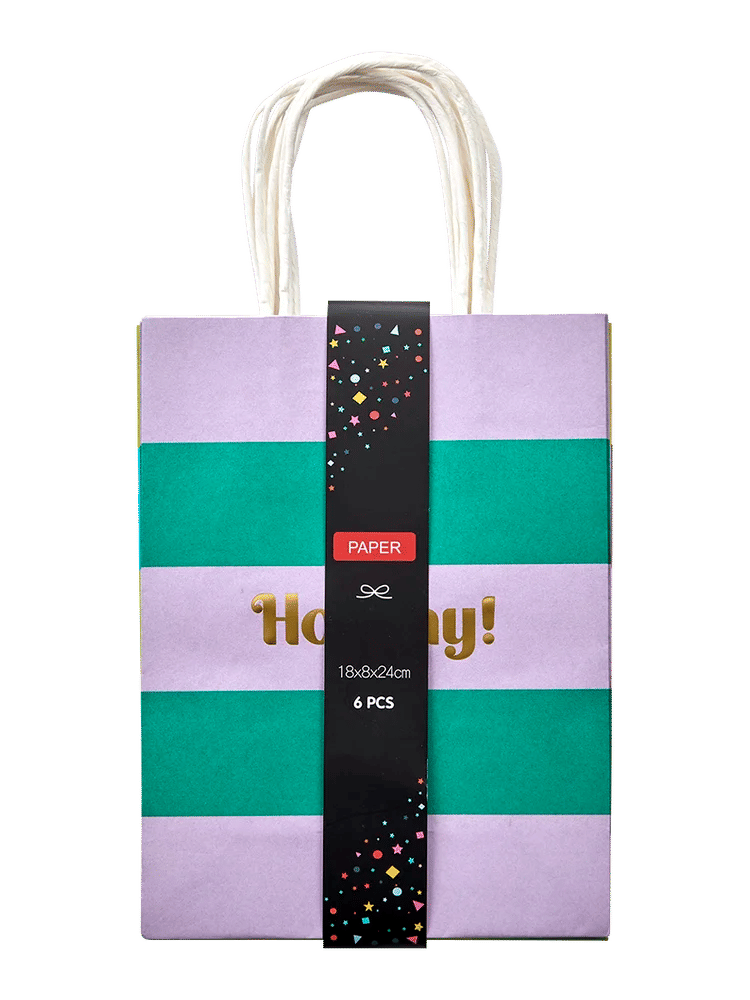 Striped Hooray Paper Gift Bag 6-Pack (1)