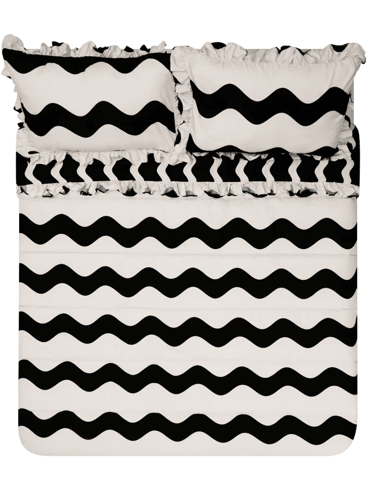 Black Wavy Pattern Double Comforter