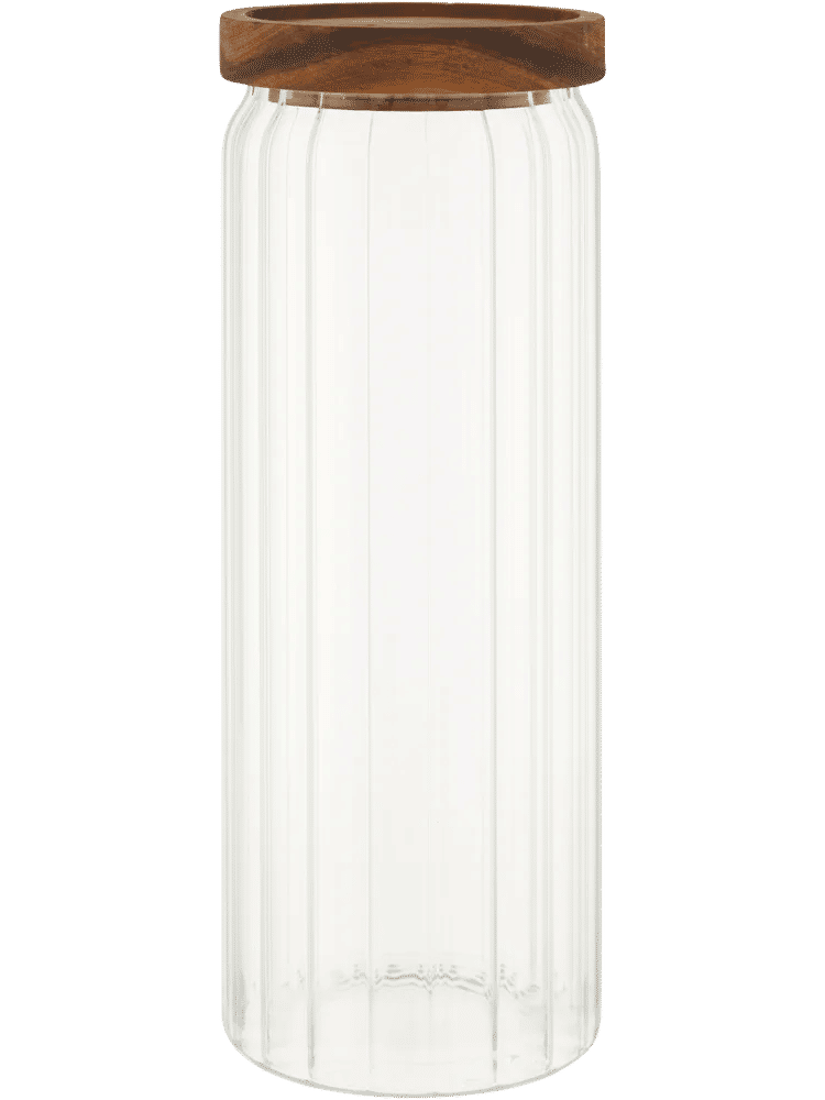 Ribbed Glass Canister with Wooden Lid 9x25cm