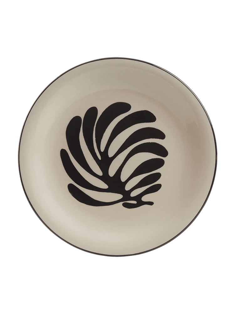Ceramic Plate Black Leaf Design