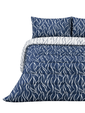 Double Bed Comforter Blue Leaf Print