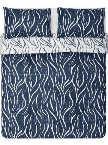 King Size Comforter Blue Leaf Print