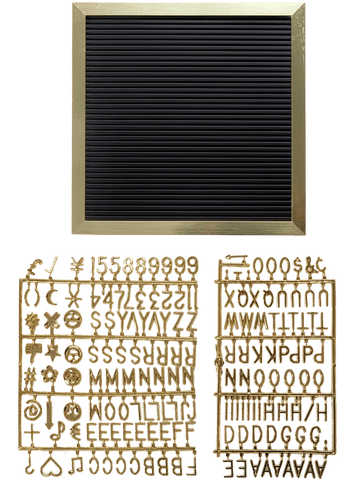 Black Changeable Letter Board with Gold Frame and Letters