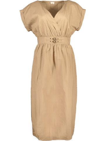 Beige Belted Midi Dress