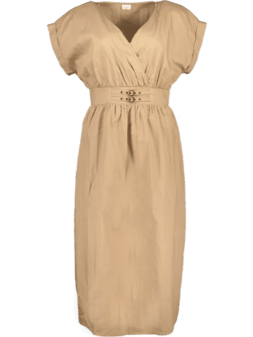 Beige Belted Midi Dress