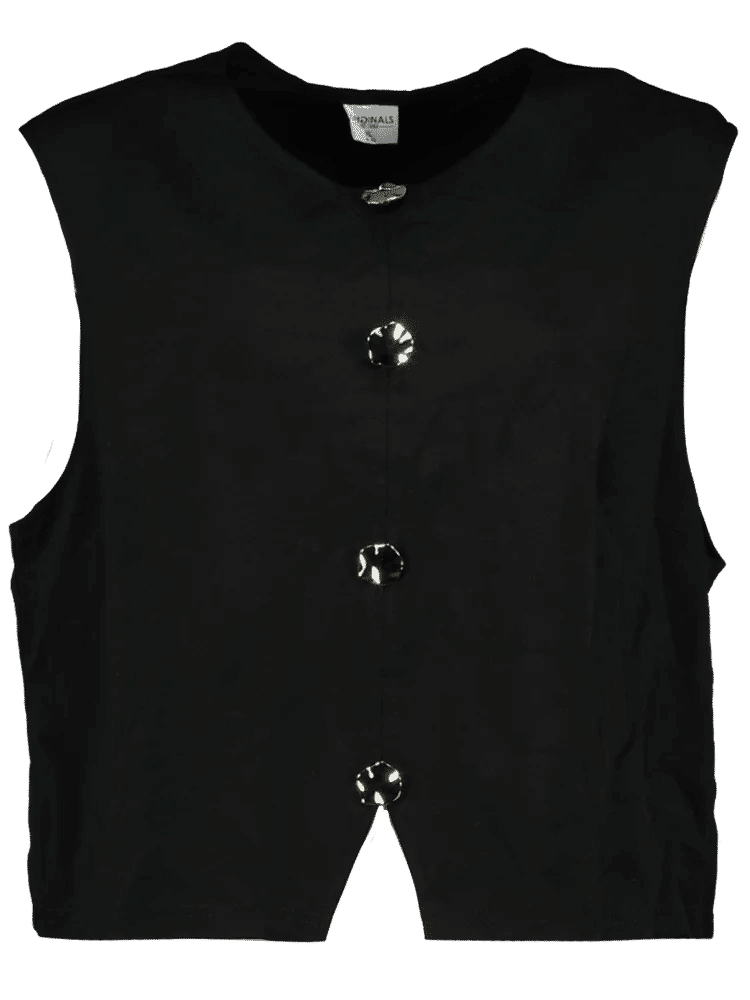 Black Button-Front Vest Top