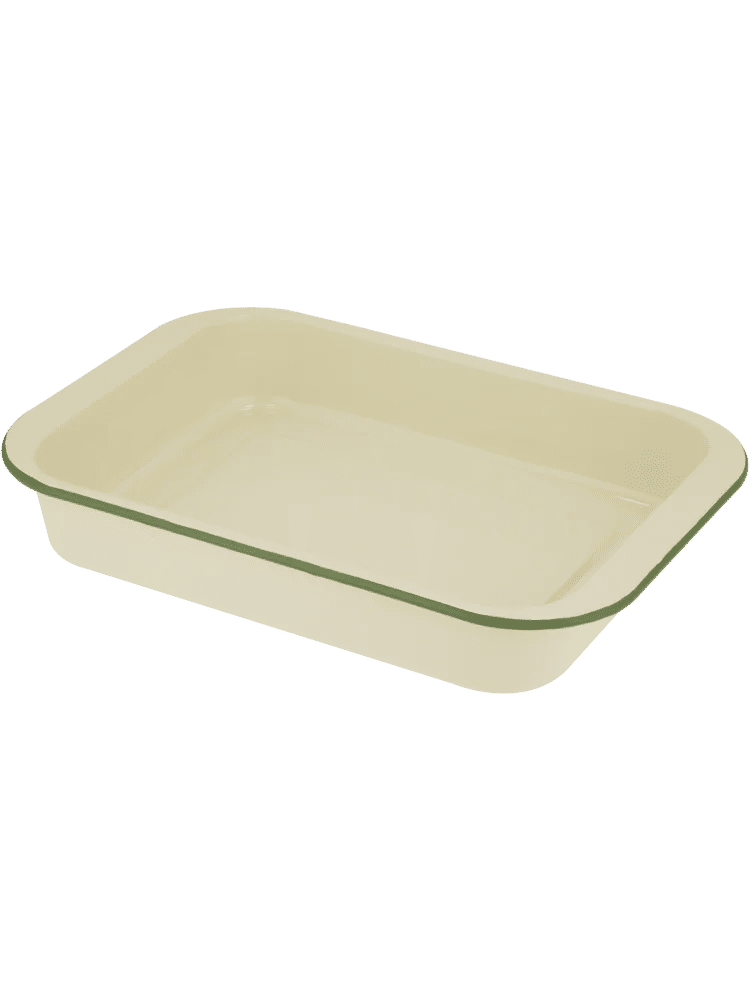 35cm Cream Rectangular Baking Dish with Green Rim
