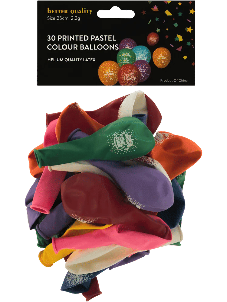30 Pack Happy Birthday Multi Colour Balloons (1)