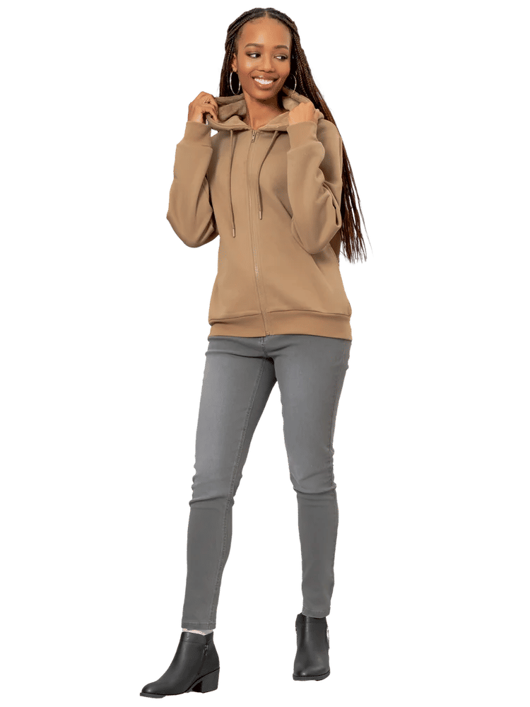Zip Through Drawstring Fleece Hoodie