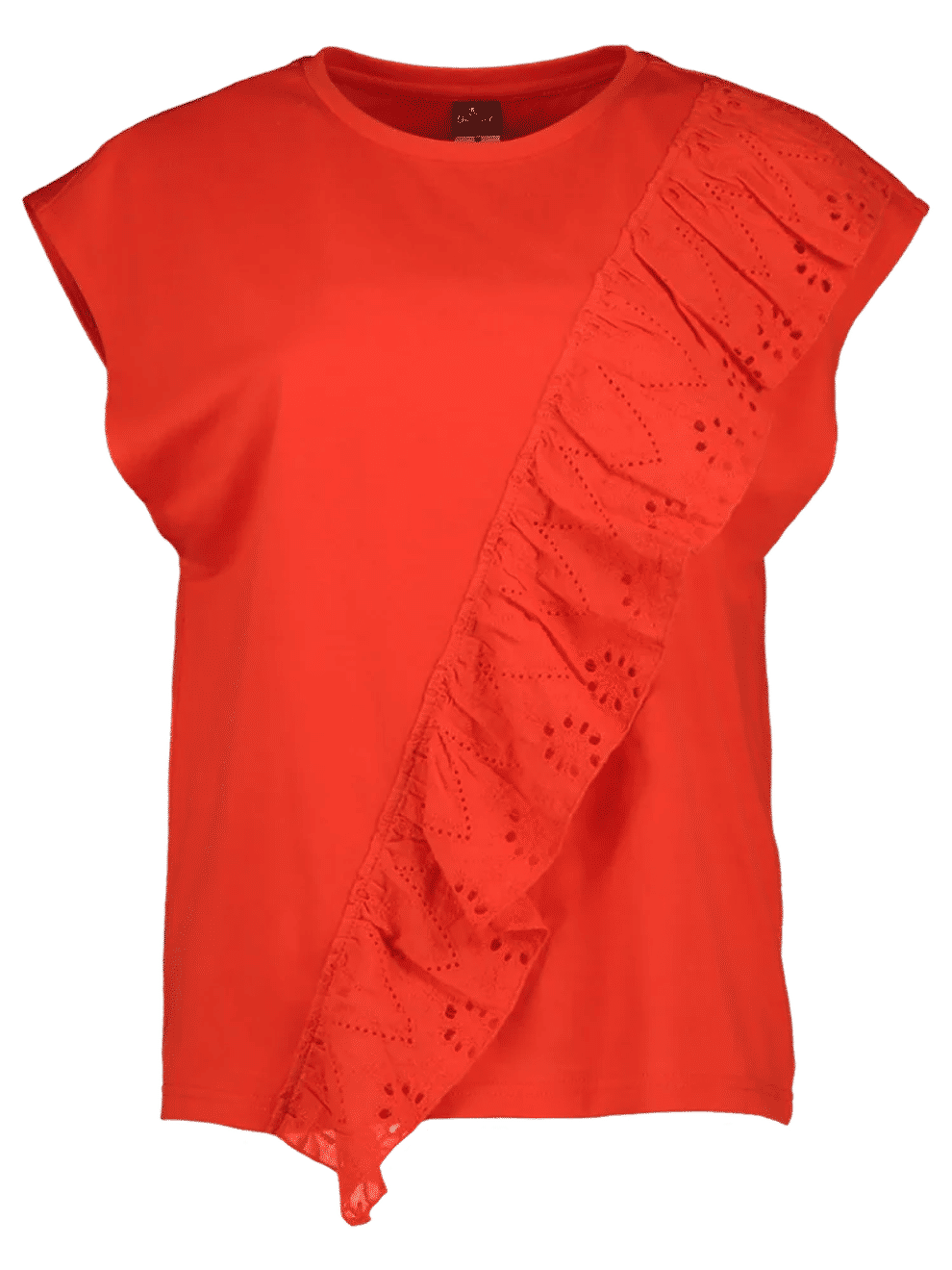 Red Ruffle Detail Cotton Blend Top