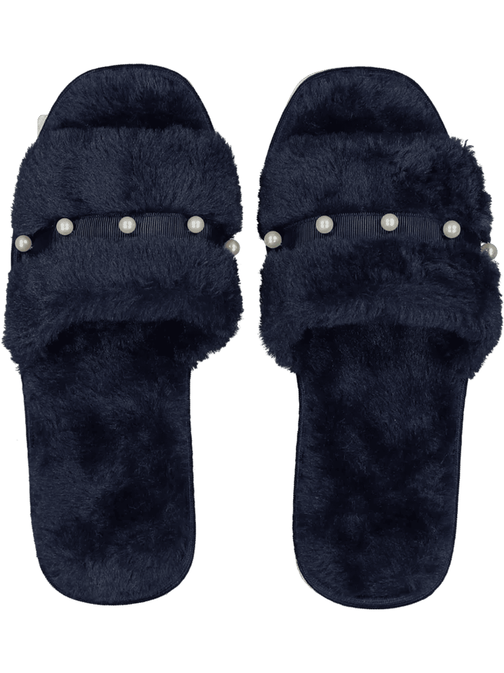 Navy Faux Fur Mule Slippers