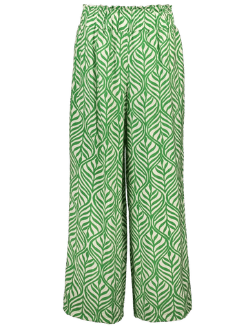 Wide Green Leaf Pattern Trousers