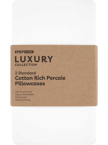 2 Pack Luxury Collection Cotton Rich Percale Standard Pillowcase