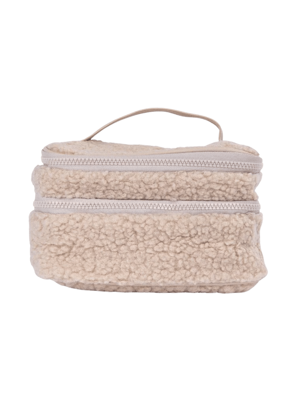 Beige Sherpa Cosmetic Bag Double Zipper