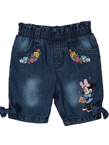 Blue Denim Shorts With Minnie Mouse Print