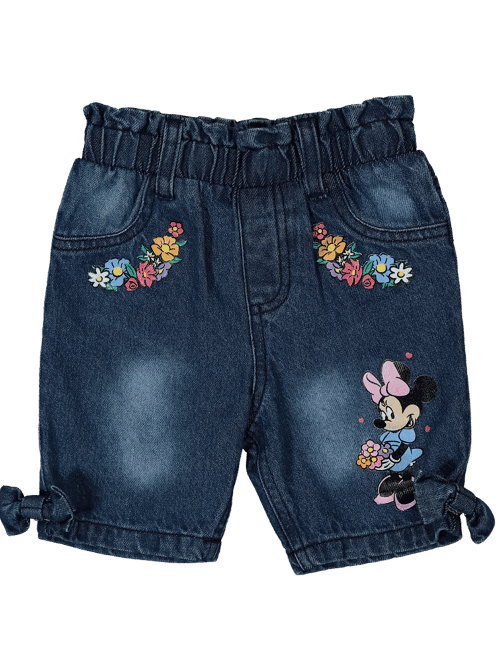 Blue Denim Shorts With Minnie Mouse Print