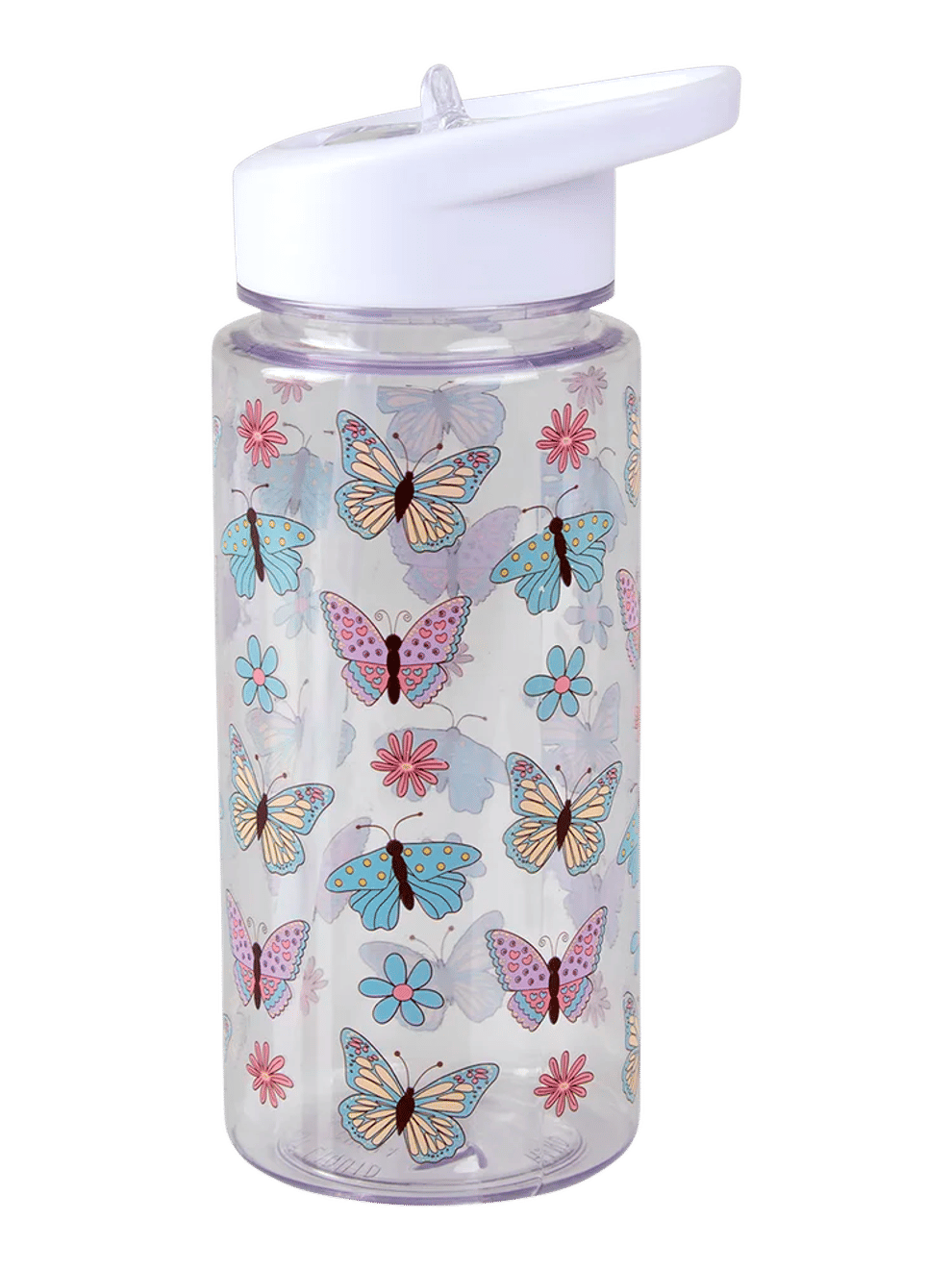 Butterfly Print Bottle with Flip-Up Straw Lid