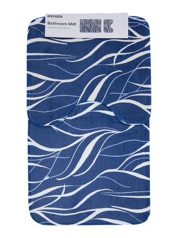 2 Piece Blue Wavy Pattern Foam Bath Mat Set