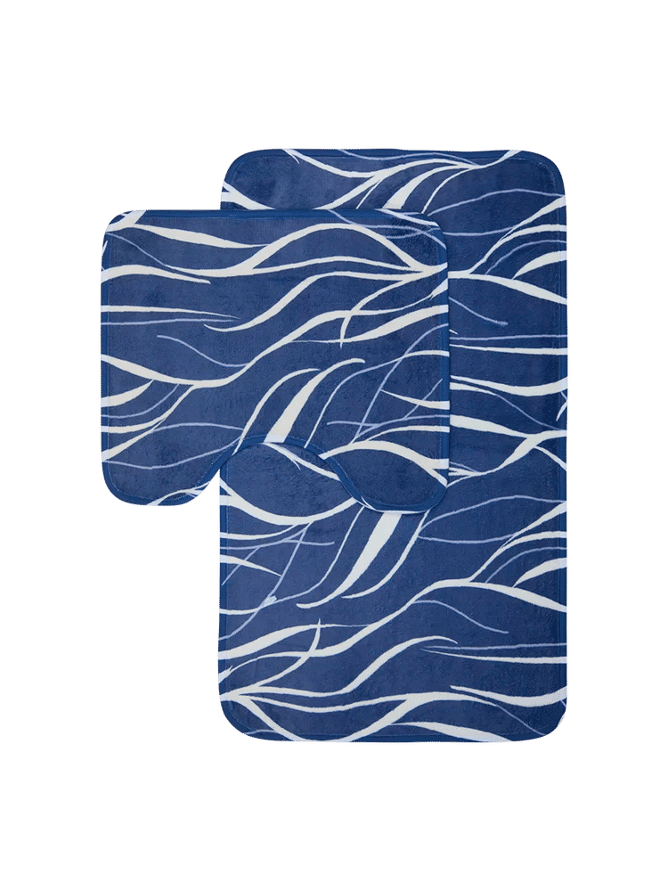 2 Piece Blue Wavy Pattern Foam Bath Mat Set (1)