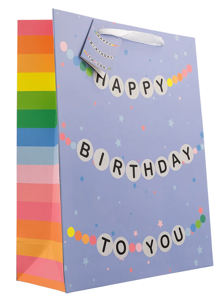 Large Birthday Gift Bag with Stars and Garland Design (1)