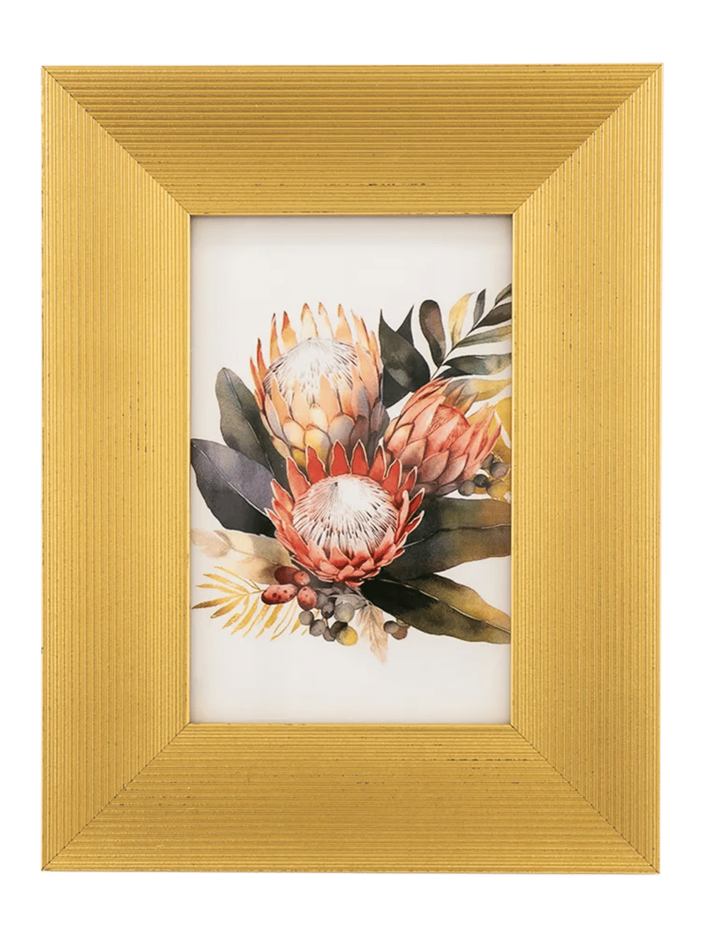 Gold Ribbed Picture Frame with Protea Art