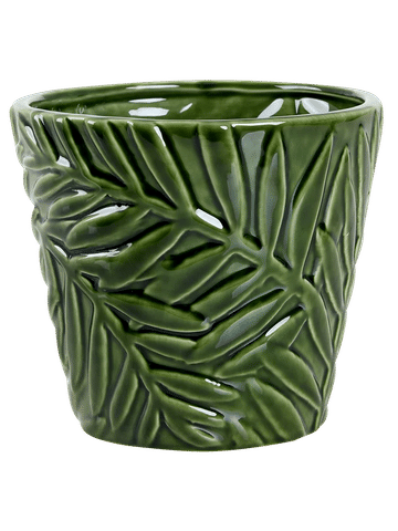 Glossy Green Embossed Ceramic Planter Pot