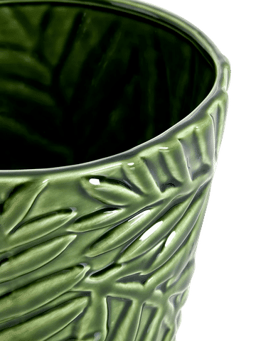 Glossy Green Embossed Ceramic Planter Pot