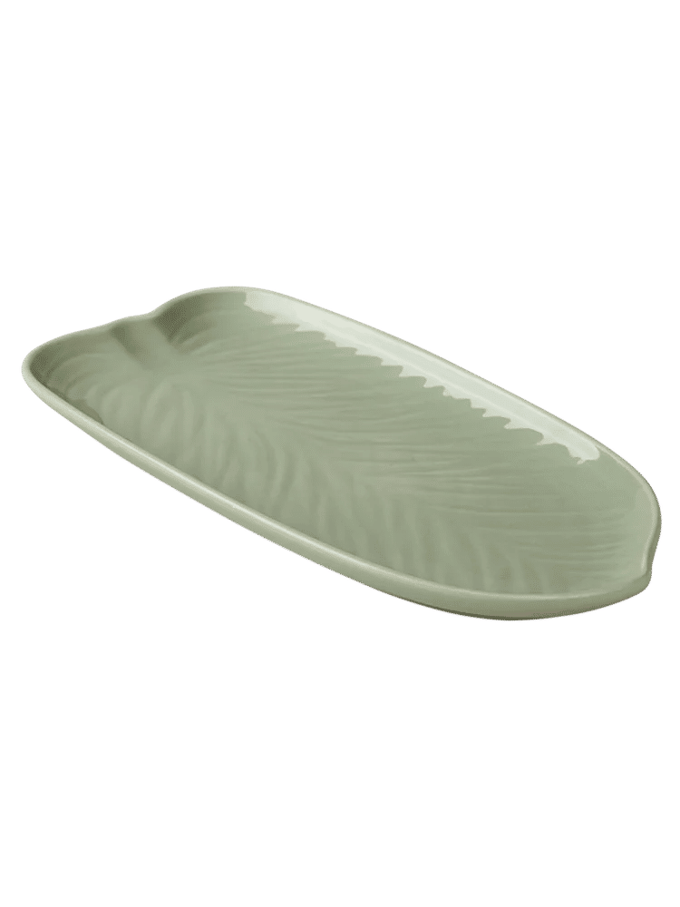 Sage Green Leaf Shaped Ceramic Plate 30.5cm