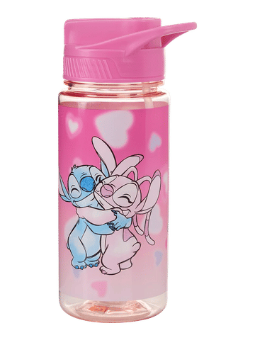 Pink Angel and Stitch Water Bottle with Flip Top Lid and Straw