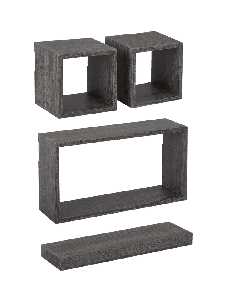 Dark Wood Look 4 Piece Floating Box Shelf Set (2)