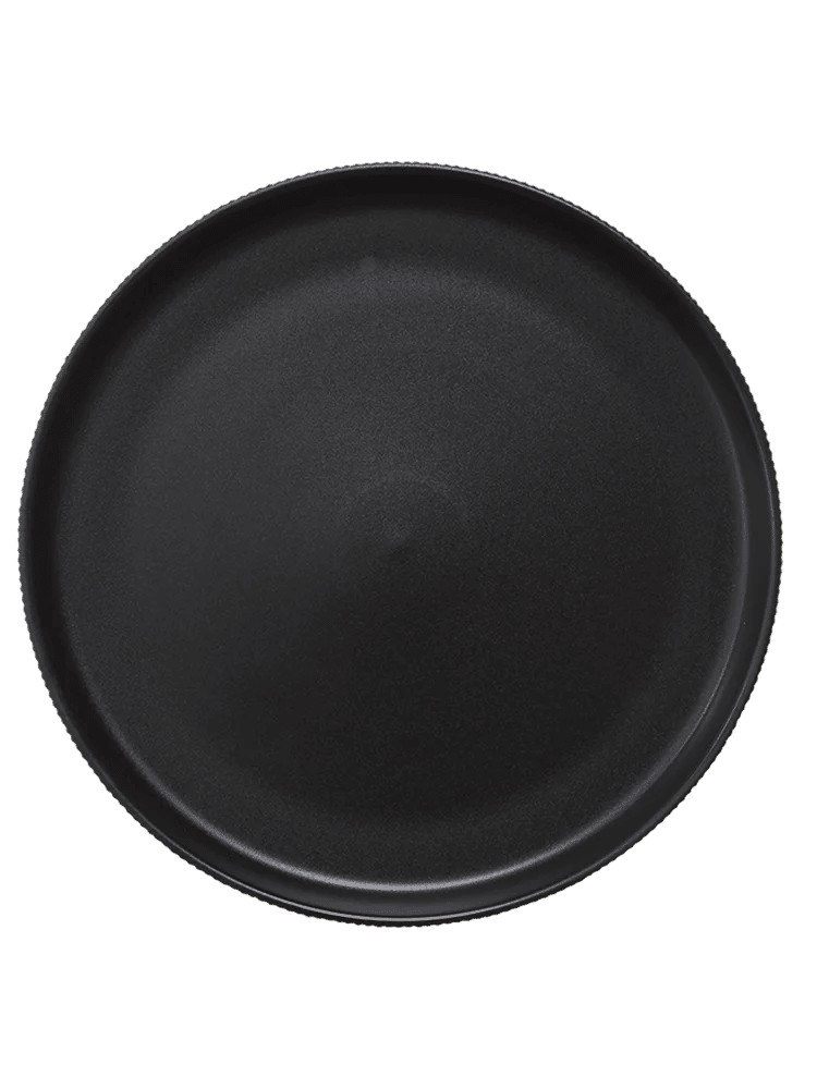Round Black Serving Plate with Ribbed Rim