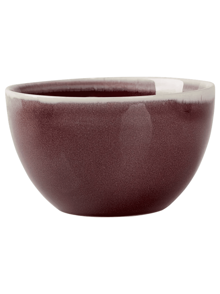 Maroon Ceramic Serving Bowl with Glazed Rim