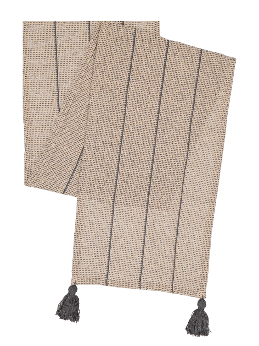 Beige Striped Woven Table Runner with Tassels (1)