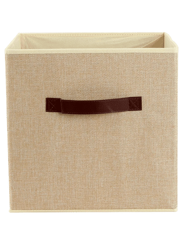 Beige Collapsible Storage Box with Faux Leather Handle