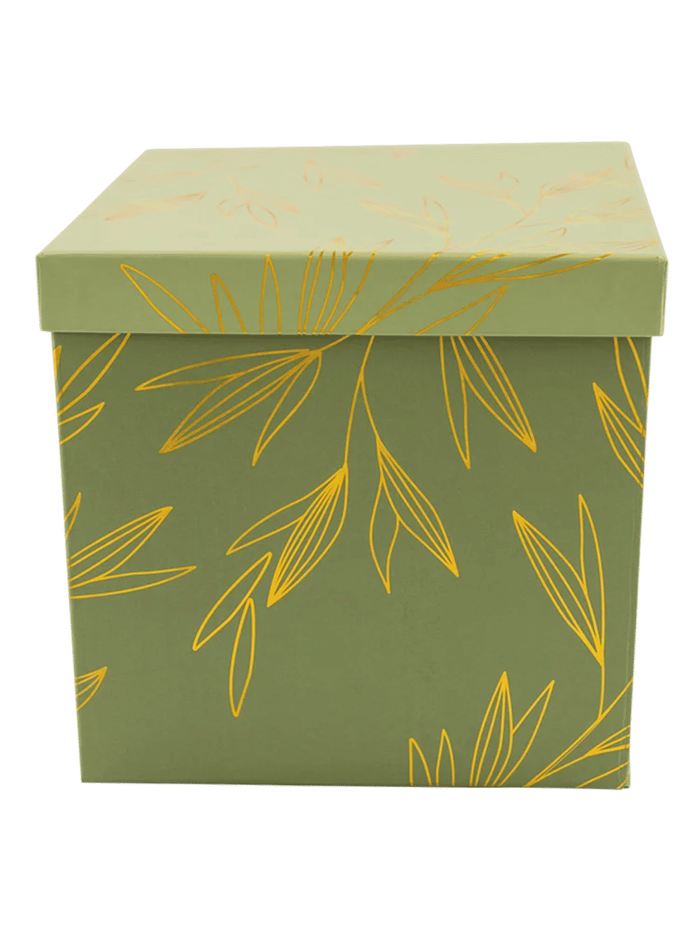 Decorative Olive Green Gift Box with Gold Leaf Design