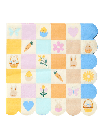 Easter Checkered Scalloped Paper Serviettes